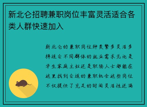 新北仑招聘兼职岗位丰富灵活适合各类人群快速加入